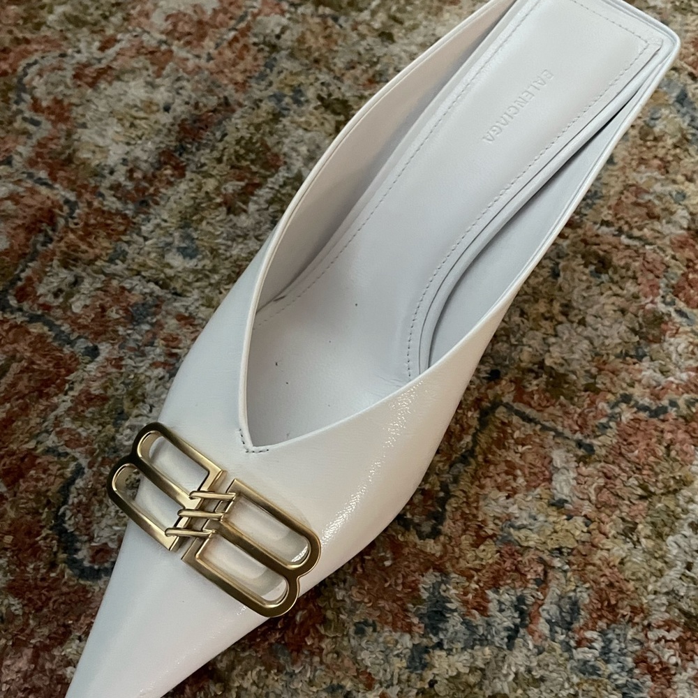 Balenciaga Square knife mule kitten heel in white leather - size 37 tts